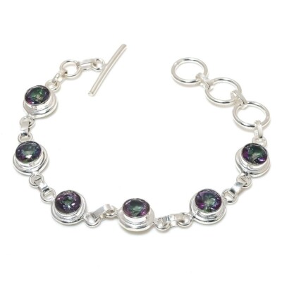 Bracelet Manchette Argent Sterling 925 – Topaze Blanche – Fait Main – Inde – Réglable