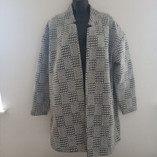 Marks & Spencer 14 Coatigan Black Grey White Coat Cardigan Jacket Medium Autumn