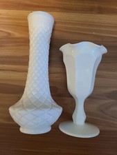 Pair of White Milk Glass Vases  6.5 " & 9 "