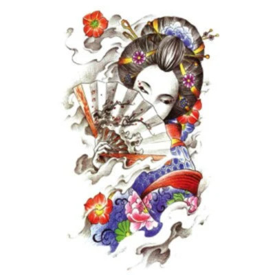 Geisha traditionelles temporäres Tattoo, farbig, orientalisch, realistisches Ärmel Tat A5
