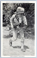 Postcard Selectee Mask & Automatic Rifle Camp Roberts California CA US Army B121