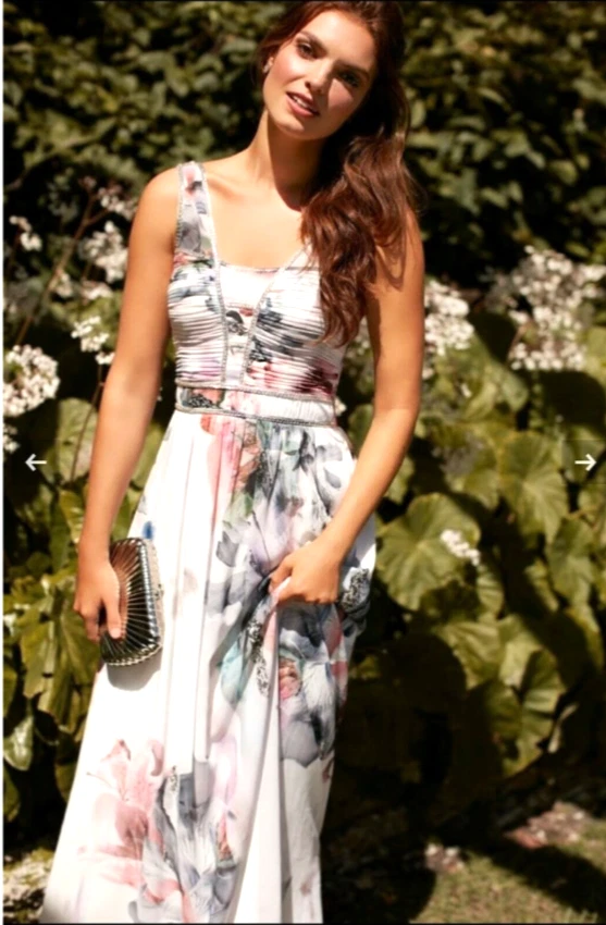 Маленькая хозяйка размер 14 белый цветочный шифоновое бисером с подкладкой макси платье - Изображение 3 из 4