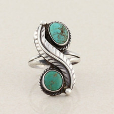 Sterling Silver Natural Blue and Green Turquoise Ring Size 6
