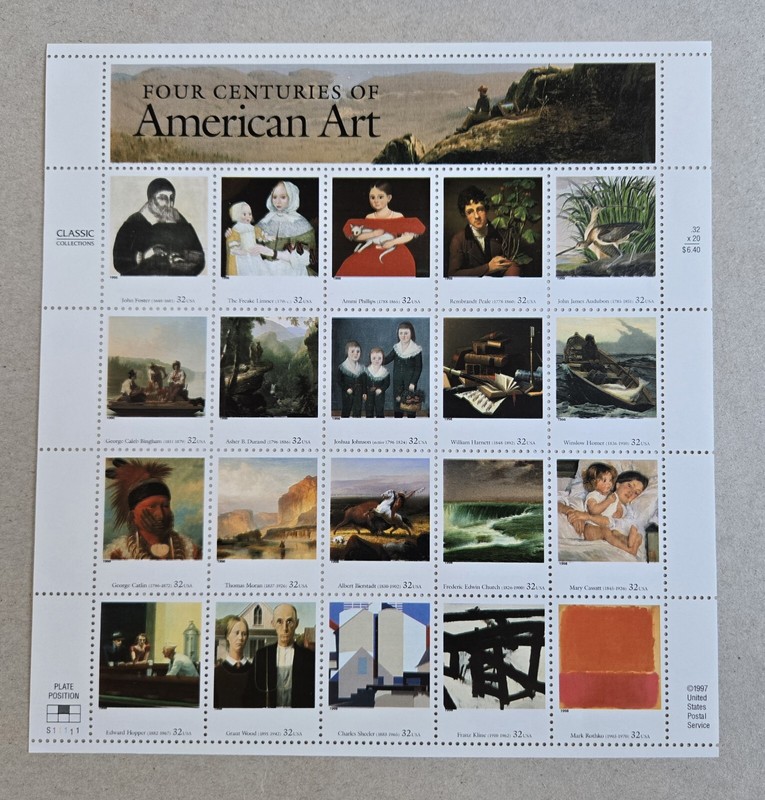 US 3236 Four Centuries of American Art 32¢ EFO DRAMATIC color shift w/FOUR EYES!