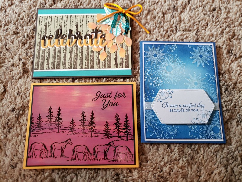 3 Stampin' Up! Let it Ride, Little Lace, Winter Woods, Celebrate, Horses