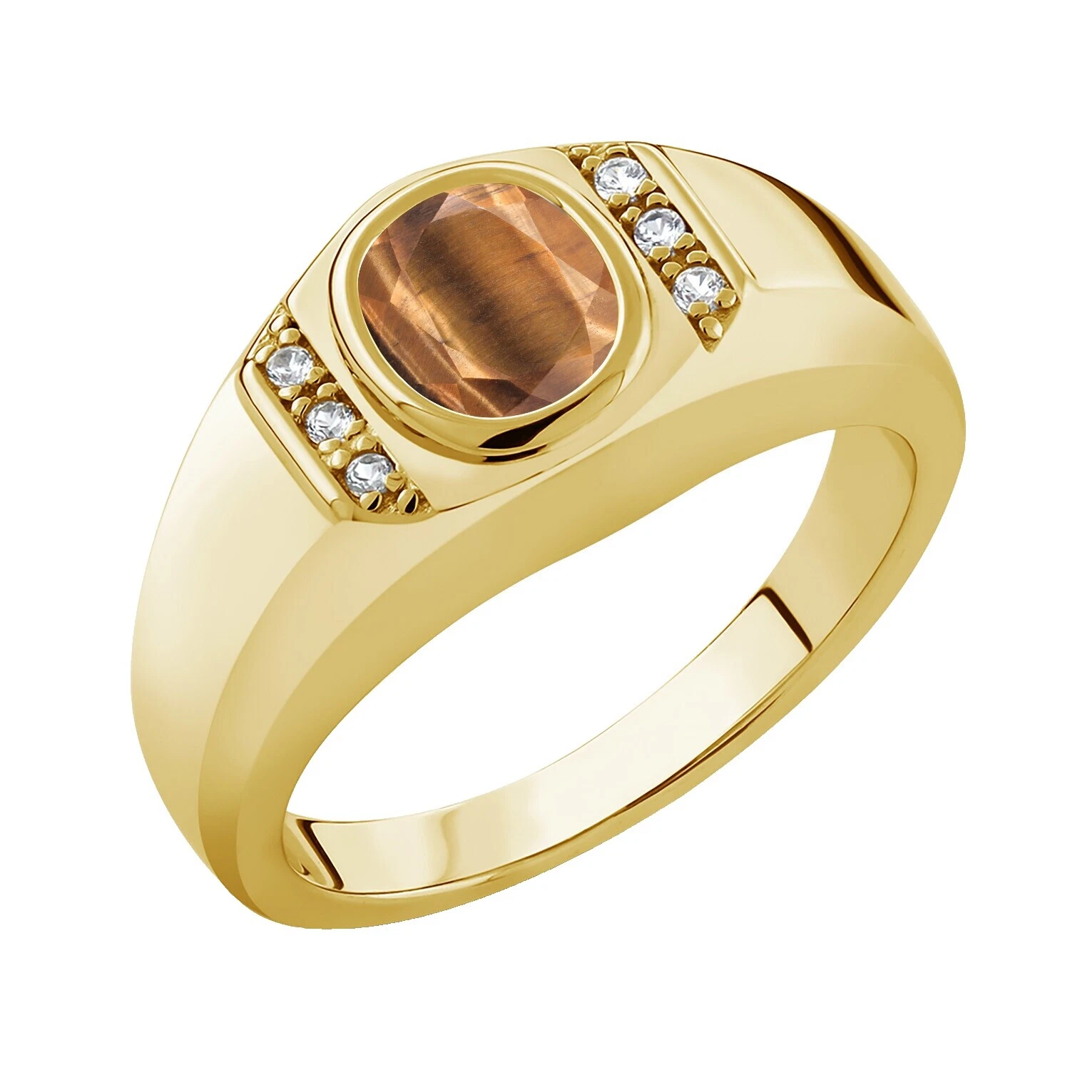 Tiger's Eye Yellow Gold Rings for Men 18k Metal Purity