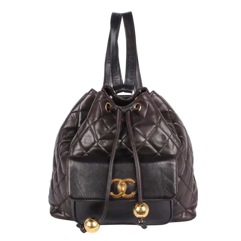 black leather chanel backpack vintage