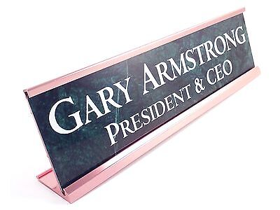 Desk Name Plate Marble Look With Gold Color Aluminum Holder 2 X8