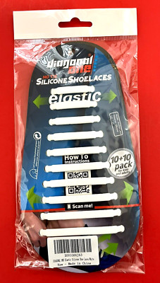 Diagonal One~No Tie Silicone Shoelaces~10 + 10 Pack~White~Kids & Adults~New