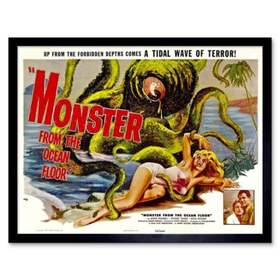 Film Film Monster Ozeanboden Oktopus Horror 12 x 16 Zoll gerahmter Kunstdruck