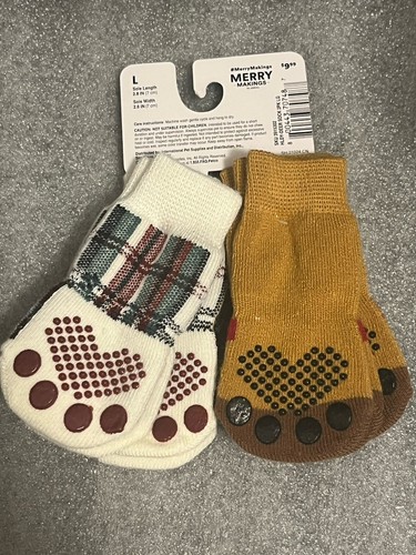 Merry Makings Christmas themed dog socks booties in size L, Skid Resistant - Picture 2 of 3
