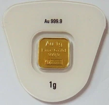 1 Gram Gold Argor Heraeus Goldseed Bar 1g .9999 Fine Gold - In Assay