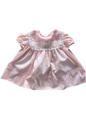 Vintage Handmade Easter Baby Pink Smocked Dress Puff Sleeve Lace 3 6M