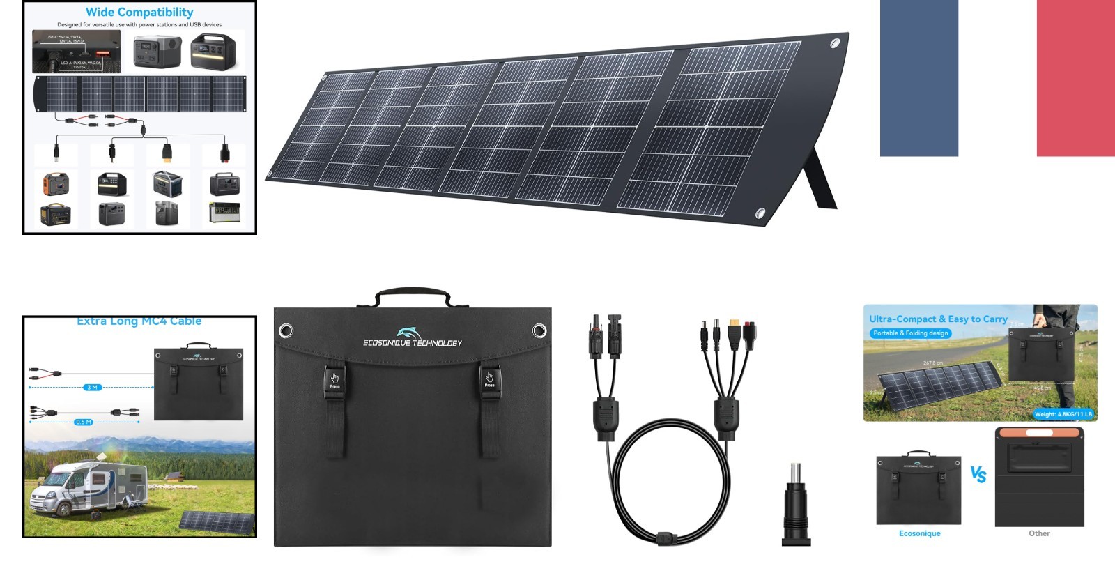 Panneau Solaire Portable 200W Pliable Monocristallin Ecosonique