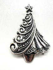 Vintage Silver Tone Christmas  Tree Brooch Pin or  Pendant