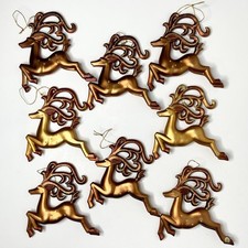 Glittery Reindeer Ornaments Set/8 Bronze Gold Color