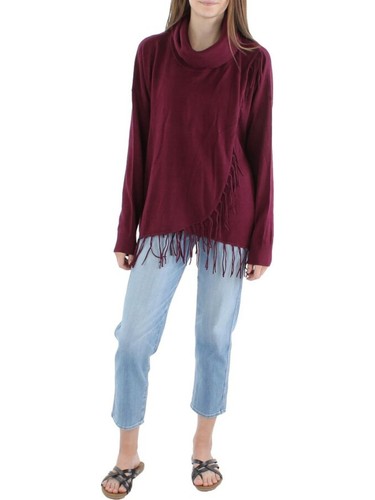 MICHAEL MICHAEL KORS Womens Burgundy Trim Long Sleeve Turtle Neck Sweater L