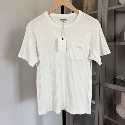 Knickerbocker Ladder Rib Knit Pocket Short Sleeve Milk Ivory T-Shirt XS NEW Tee