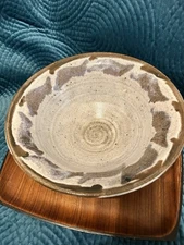 10” Art Pottery Fruit Bowl - Artist Signed- Gray W Decorative Trim