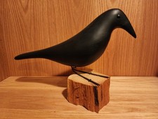 Awesome Glass Eyed Charles Perdew Style Wood Crow Decoy with Wire Legs & Stand