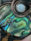 Oval abalone shelk & Moonstone Copper Wire Pendant With Copper Chain — photo 2