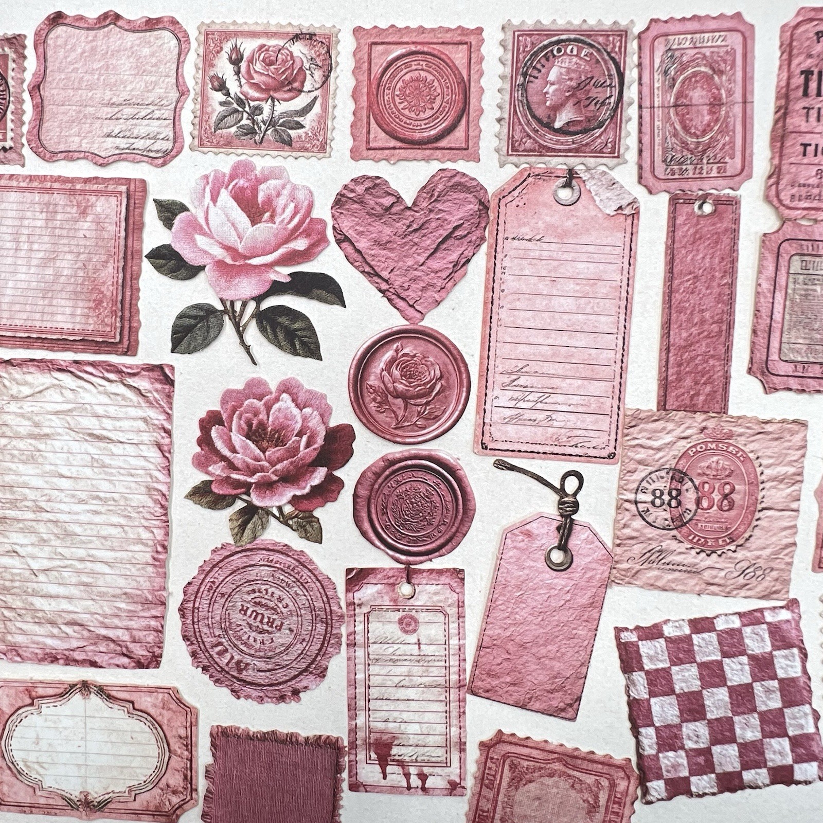 Pink Collage Stickers Valentine's Junk Journaling Collage Scrapbook