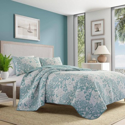 Laguna Beach 3-Piece Green Floral Cotton King Quilt Set