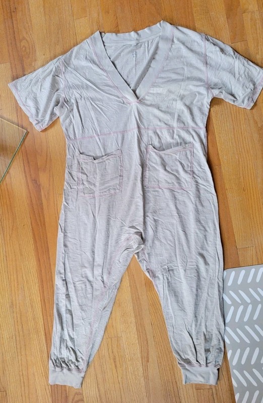 Natural Life Medium Oversized Grey And Pink Trim Charlie V Neck Jumpsuit With...