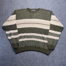 David Taylor Vintage Mens XL Olive Green Striped Knit Sweater Made in USA NWT