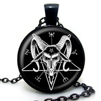 Baphomet AnhäNger Halskette Ave Satan Mendes Ziege Pentagramm Schwarz Masse S...