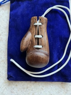 Solid walnut miniture boxing glove hand carved