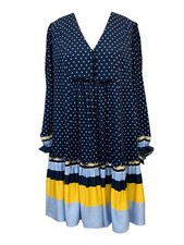 TAYLOR Womens Navy Stretch Smocked Tiered Long Sleeve Short Shift Dress 2