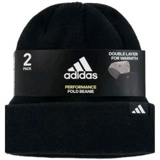 Adidas Unisex Fold Beanie, 2pk Double Layer for Warmth 100 Acrylic Bk/Gray, NWT