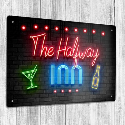 Artylicious Personalisierbares Home Bar Schild 80er Neon-Effekt Metall