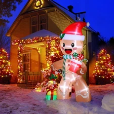 7.9 ft 8 LED Lights Gingerbread Man Holding Gift Garden Gingerbread Man Decor US