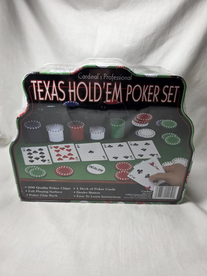 Sealed Cardinal's Professional Texas Hold Em Poker Set in Tin Card Games, Chips! - Image 2 of 3