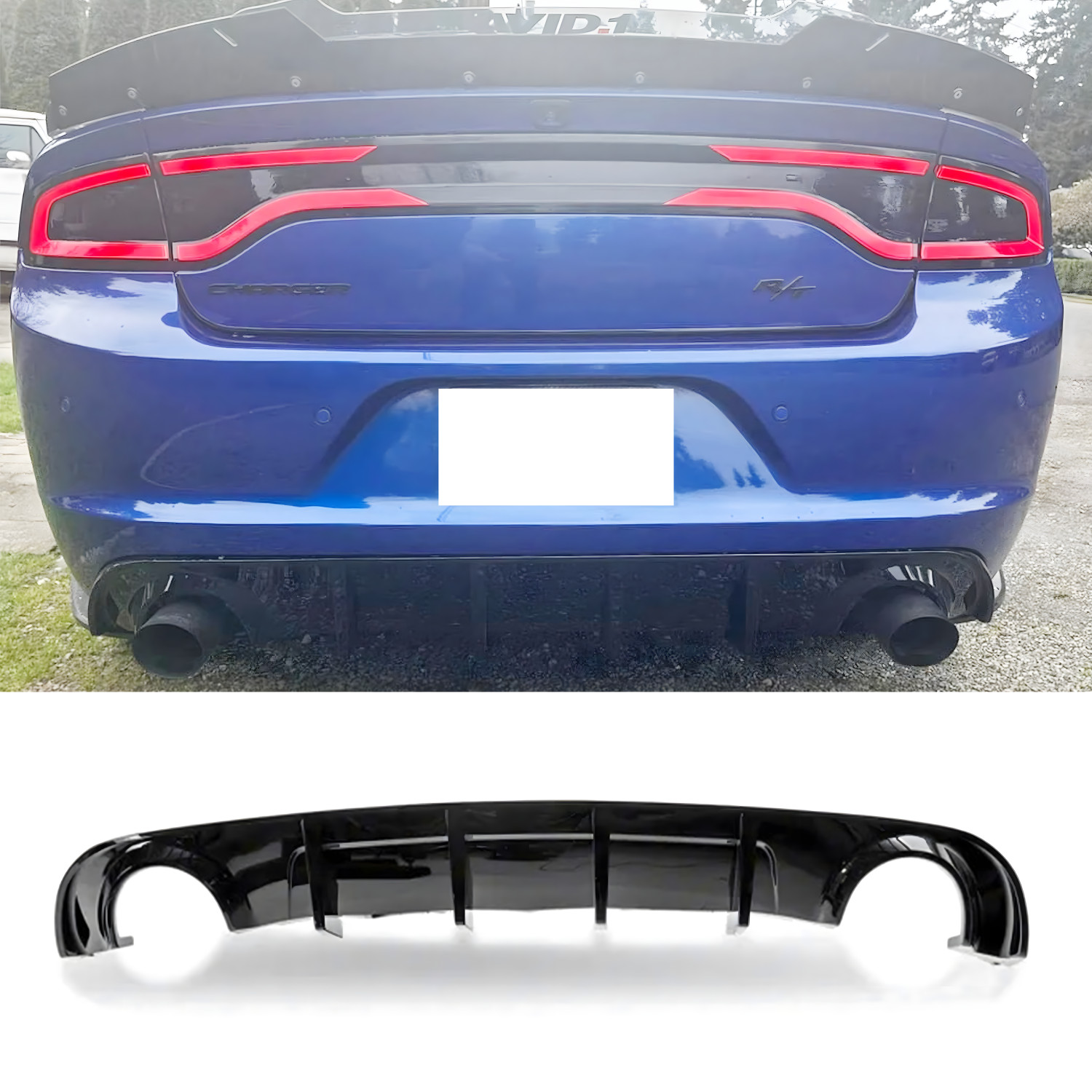 For Dodge Charger R/T SE SXT 2015-2023 Rear Bumper Diffuser Lip Gloss Black ABS