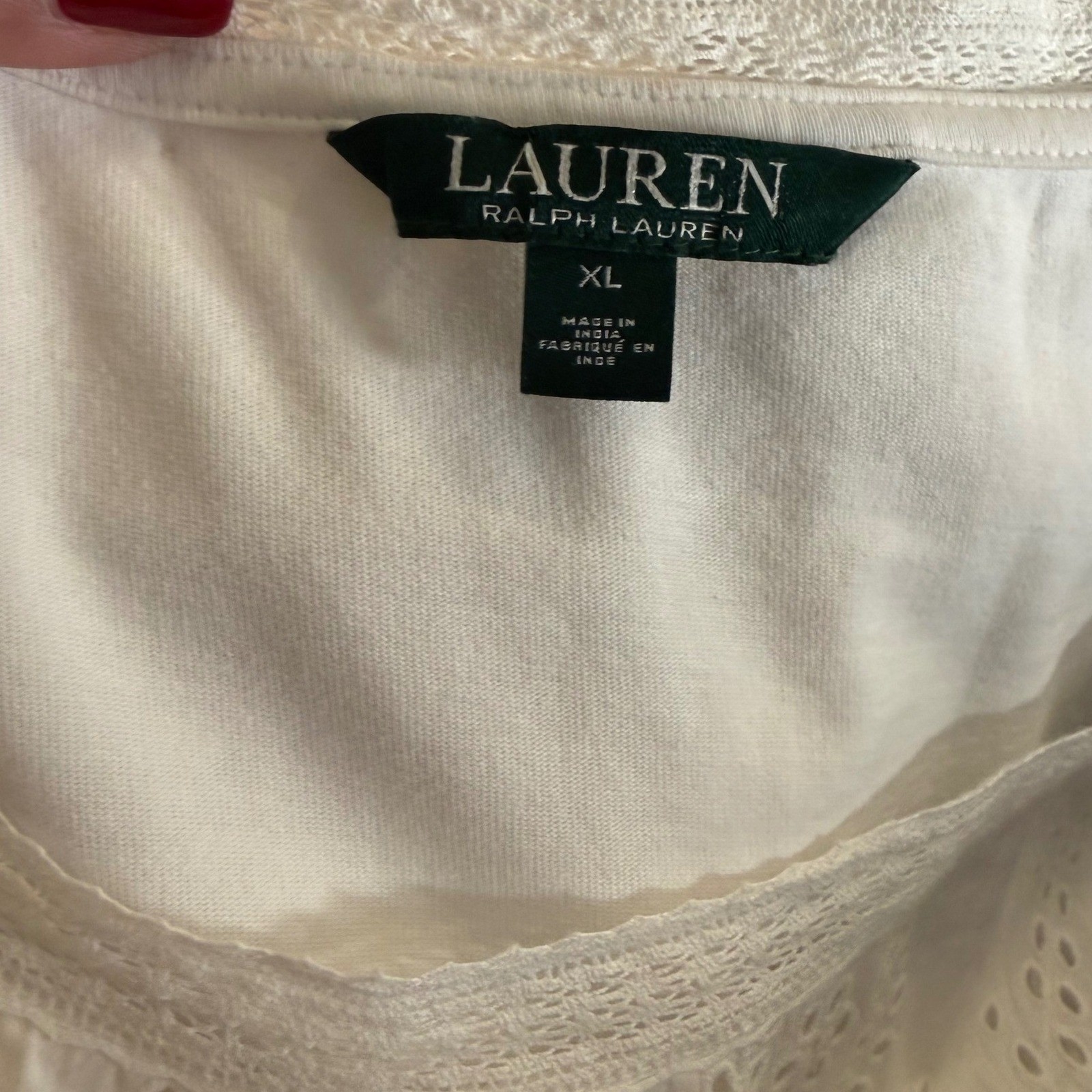 Lauren Ralph Lauren Womens XL White Eyelet Lace Yoke Short Sleeve Knit Top NWT thumbnail 2