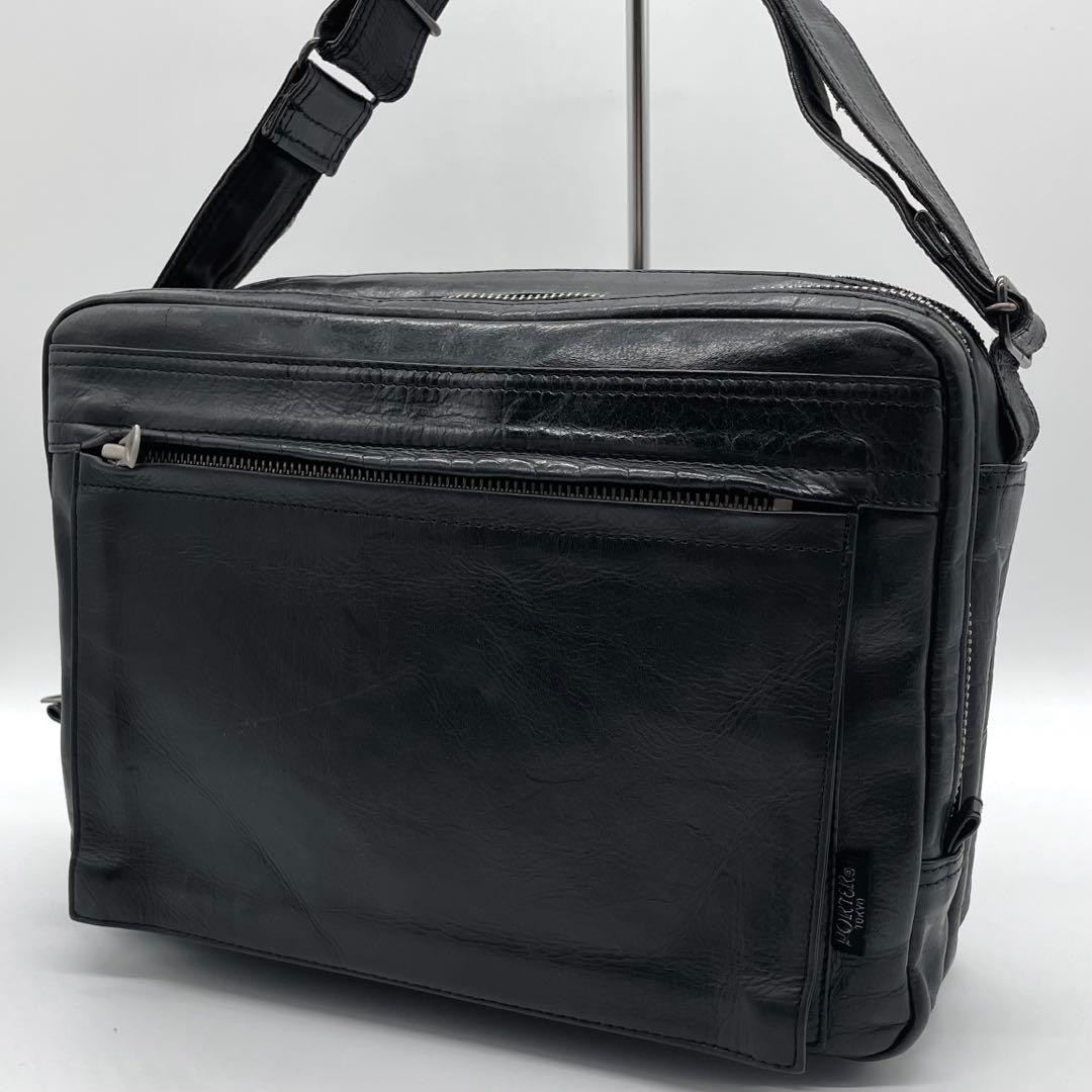 Porter Yoshida&Co Square Shoulder Crossbody Bag Leather Men's Black From Japan