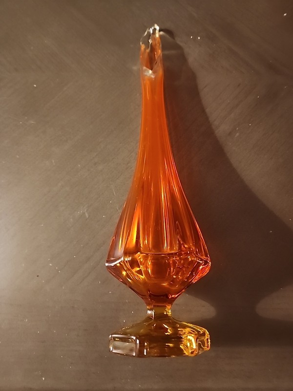 Vintage MCM Viking Glass 15 1/2” Persimmon Column Swung Vase