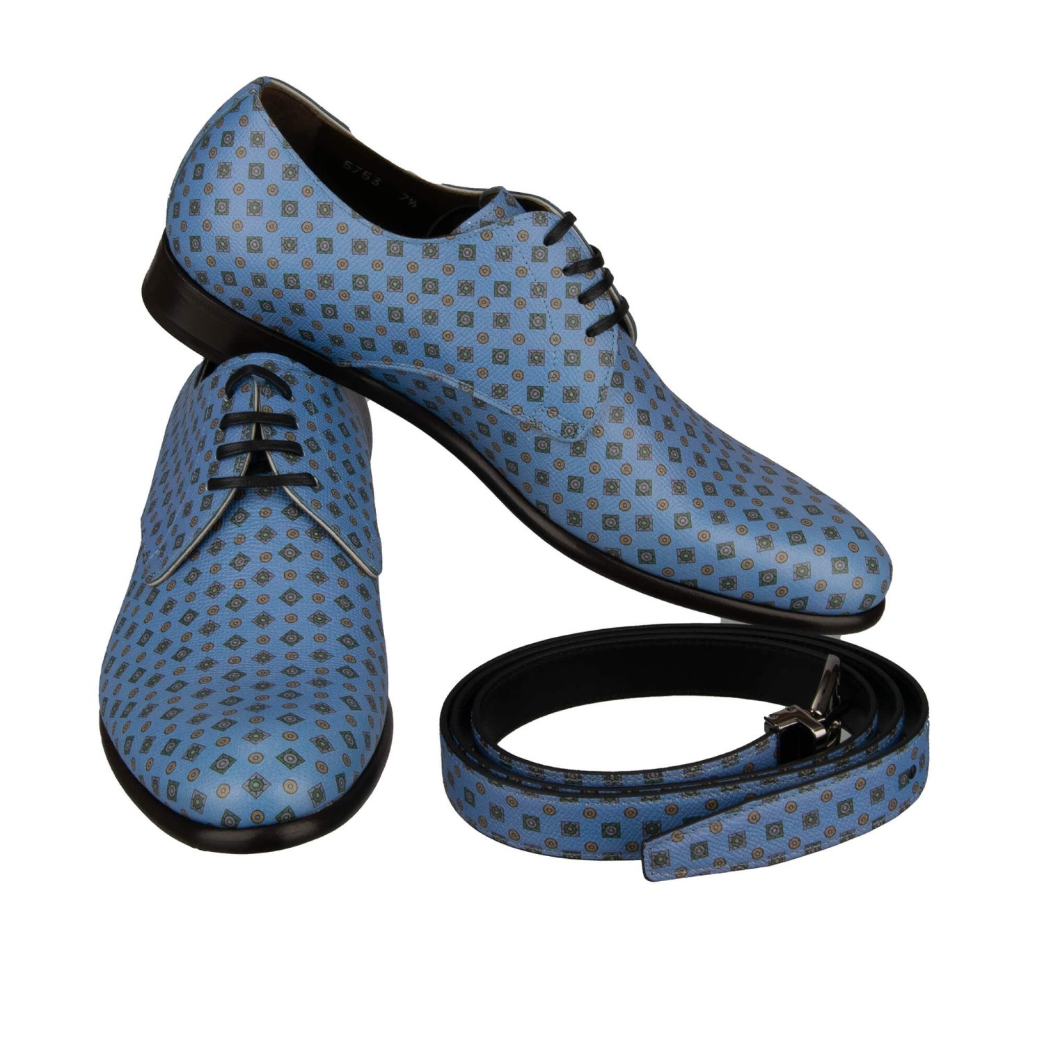 DOLCE & GABBANA Leather Derby Shoes NAPOLI Belt Gift Set Blue 41.5 US 8.5 UK 7.5