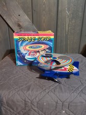 Vintage 80s Litho Tin Space Ship Wind Up Toy MTU Korea NM W/Original Box Clean