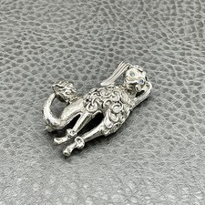 Vintage Brooch Poodle Dog Silver Tone Blue Rh...