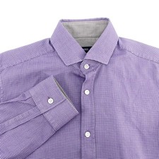 HUGO BOSS Mens Slim Fit Purple Check Dress Shirt Long Sleeve S Modern Essential