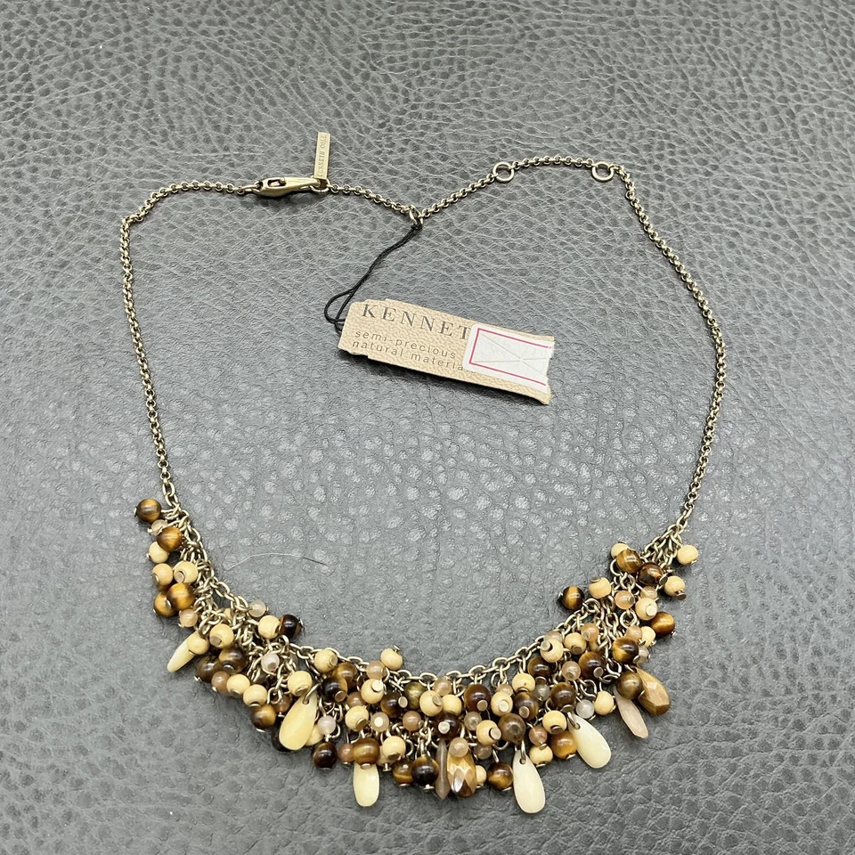 Kenneth Cole Necklace Tiger's Eye Beaded Statement 16in Semi-Precious Stone - Image 2 of 4