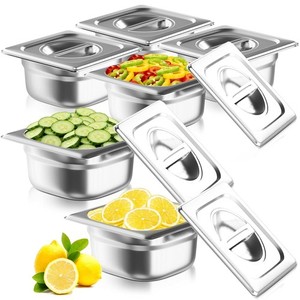 1/6 Size Commercial Hotel Pans 4" Deep (6 Pack), 0.7mm Stainless Steel