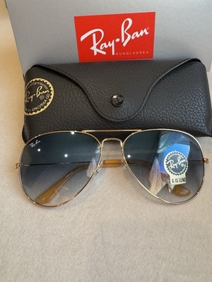 New Ray-Ban Aviator Pilot Gold Frame  / Gradient Blue RB3025 62mm Sunglasses