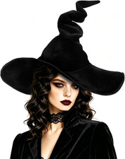 Women'S Witch Hat for Halloween Costume Party, Large Black Velvet Wide Brim Witc