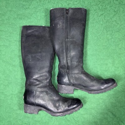 UGG Boots Broome II 1916 Womens 9 Black Leather Tall Shearling Lined Zip Up