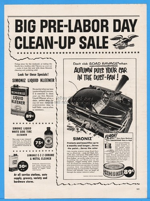#ad 1954 Simoniz Car Wax Paste Liquid Kleener White Side EZ2 Chrome Cleaner Print Ad $10.99